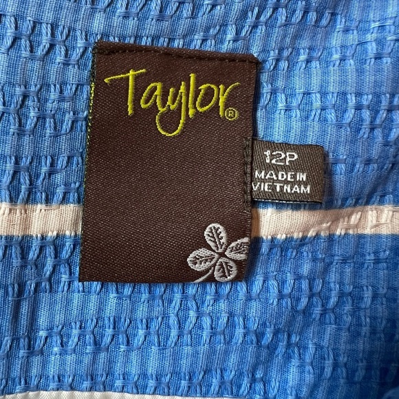 Just…Taylor Fit and Flare Sleeveless Blue and Cream Above The Knee Size 12P - Picture 9 of 14